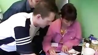A Russian woman with her mom at four guys