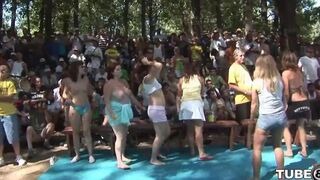 Fun in the forest with a young girl and a guy