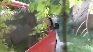 The man squeezed tits of girl near his car and fucked her