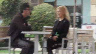 A blondie girl is having fun directly in the car