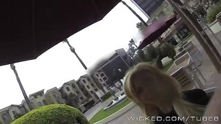 A blondie girl is having fun directly in the car