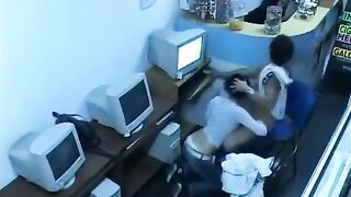 The guy almost caught fucking in internet cafe with a webcam