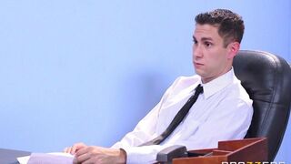 Two cute girls are being fucked by a man in an interview