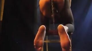 The guy in pantyhose stands cancer and holds his cock, 2020