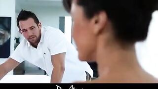 The guy oiled and fucked the tits of a hot massage mistress