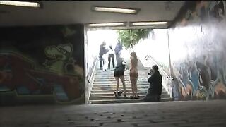A rough sex with a tied up girl right in the middle of the street
