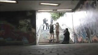 A rough sex with a tied up girl right in the middle of the street