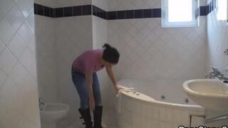 Sex after shower with a flirty young brunette
