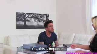 The couple have their passionate session right on the couch with intensity