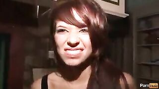 The girl plays with a toy through her panties, imitating sex