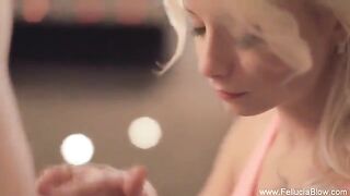 A blonde with sexy features had her first experience in the studio