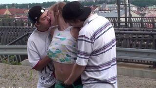 Amateur threesome action with an 18-year-old girl and her juicy natural assets