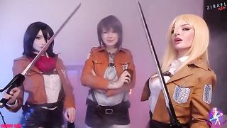 Three sexy girls with wet pussies in a hot threesome lesbian sex