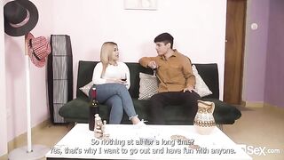 Blonde Latina Blanca from Venezuela gets her breasts full of cum in this hot scene