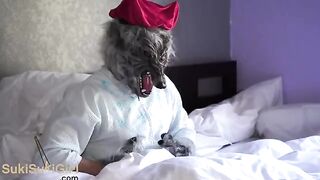 Petite red head is naughty and gets fucked by a big wolf