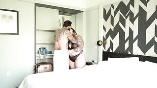 A fat woman cheats on her husband with a man in the hotel room