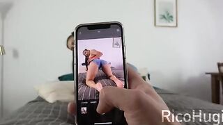 Guy makes his stepsister give him a blowjob while she's on the phone with her boyfriend