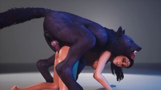 The beautiful woman is being fucked by a werewolf