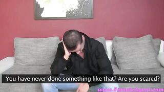 Girl forced the guy to do a blowjob at the casting couch