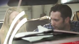 Red convertible car is the best place for passionate sex