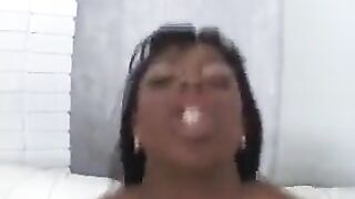 Black beauty got a white cock in her mouth