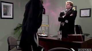 The boss pushed his dick into the pants of a subordinate in the office