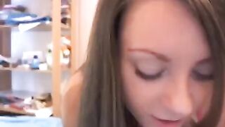 A cute Russian girl with a tender breast plays with toys on camera