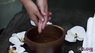 A girl received an erotic massage from her friend in the bedroom