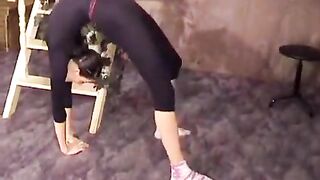 A man fucks a flexible and beautiful gymnast with stunning big tits