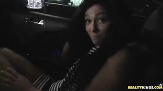 Brunette woman gets a cumshot on her face while having sex