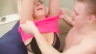 The man fucked his mom or grandmother in a chair in an intense scene