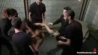 Five guys were fucked by a cute girl with a toy in her ass
