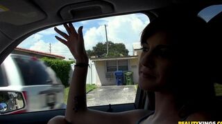 Skinny chick gets picked up and fucked in his car