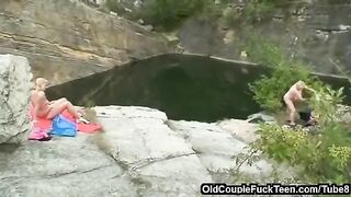 A mother and daughter are sucking and fucking with a father
