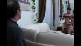 The girl gets fucked while still wearing her clothes, it’s a real spectacle!