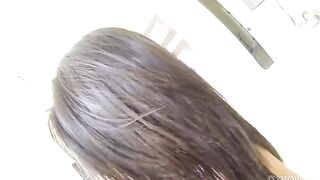 First-person sex with a pretty young brunette with natural tits on the bed