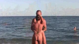 Nudist beauties demonstrate their skills in acrobatics on the naked beach