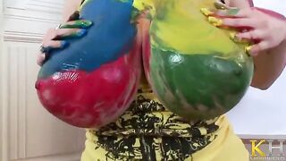 Artistic solo masturbation with a big toy and big tits