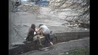 A peeping guy fucked a girl on the street and took pictures
