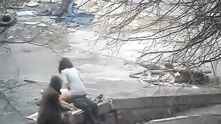 A peeping guy fucked a girl on the street and took pictures