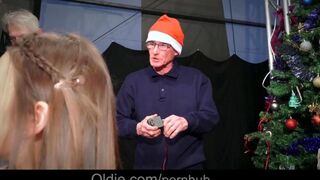 A crowd of old people fucked the beautiful Snow Maiden with big tits hard