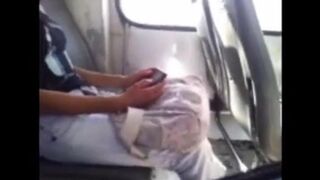 The man got his cock out and started jerking off while the pretty girl watched