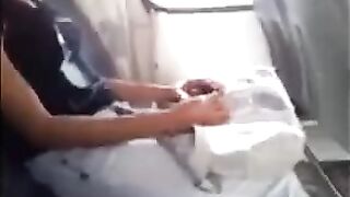 The man got his cock out and started jerking off while the pretty girl watched