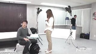 Brunette girl has sex at the casting in Japan