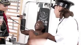 A Negro man fucked in a threesome two girls wearing latex