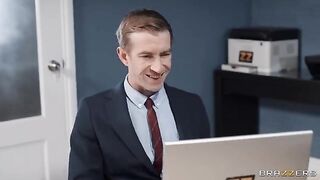 A secretary in nylons gets fucked by her boss with a strapon