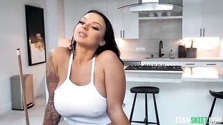 Shooting balls for big boob shots with a brunette beauty