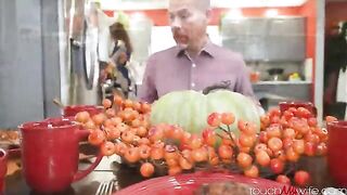 Fella stuffed cherry pie into his wife in the kitchen