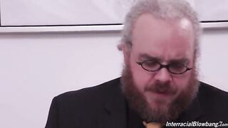 And let the slut go around in a circle! - interracial gangbang