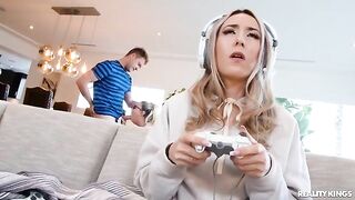 Nerdy guy with glasses fucked by a hot GF in a steamy session